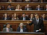 El presidente del Gobierno, Mariano Rajoy, durante su intervención en la sesión de control al Ejecutivo en en Congreso de los Diputados.
