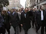 El diputado del PDeCAT Francesc Homs, acompañado del expresidente de la Generalitat Artur Mas y de una representación de políticos soberanistas, camino del Tribunal Supremo.