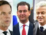 De izquierda a derecha: Mark Rutte (VVD), Lodewijk Asscher (PvdA) y Geert Wilders (PVV).