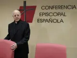 El cardenal Ricardo Blázquez, durante su comparecencia en la sede de la Conferencia Episcopal.