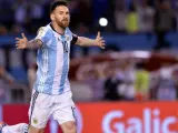 Leo Messi celebra el tanto que marcó ante Chile.