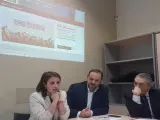 Adriana Lastra, José Luis Abalos y Manu Escudero en la oficina de campaña