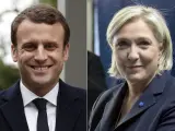 El candidato socioliberal Emmanuel Macron (i) y la ultraderechista Marine Le Pen (d).