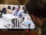 Francisco Granados, durante su comparecencia por videoconferencia desde la cárcel de Estremera ante la comisión anticorrupción de la Asamblea de Madrid.