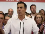 El secretario general del PSOE, Pedro Sánchez, en su discurso tras ganar las primarias socialistas.