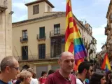 Protesta ante la iglesia de Tàrrega (Lleida) contra el obispo de Solsona.