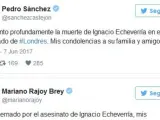 Pedro Sánchez y Mariano Rajoy lamentan el fallecimiento de Ignacio Echeverría en Twitter.