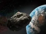 Recreación artística de la NASA que muestra como un asteroide se acerca peligrosamente a la Tierra.
