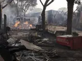 En la foto, estado de las instalaciones del camping Doñana tras el incendio originado en el término municipal de Moguer (Huelva).