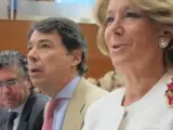 Los expresidentes de la Comunidad de Madrid Esperanza Aguirre e Ignacio González junto al exsecretario general del PP de Madrid Francisco Granados.