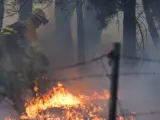 Trabajos de extinción del incendio en el municipio abulense de Navarredonda de Gredos.