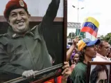 Chavistas participan en una manifestación con un cuadro del fallecido presidente Hugo Chávez para apoyar la instalación de la Asamblea Nacional Constituyente en Caracas.