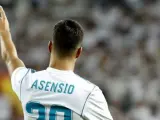 El delantero del Real Madrid Marco Asensio celebra su gol durante el partido de vuelta de la Supercopa.