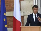 El presidente francés, Emmanuel Macron, en una rueda de prensa durante un viaje a Bulgaria.