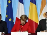 De izquierda a derecha: Macron, Merkel, Rajoy y Gentiloni, en el G-4.