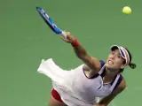 La tenista española Garbiñe Muguruza, durante su partido contra la checa Petra Kvitova, en la eliminatoria de octavos de final del Abierto de Estados Unidos.