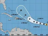 Gráfico cedido por la Administración Nacional Oceánica y Atmosférica (NOAA), con la ruta prevista para el huracán José, antes tormenta tropical, este 6 de septiembre.