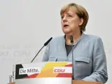 Angela Merkel, en rueda de prensa para hacer balance de los resultados electorales.