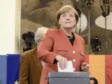 La canciller Angela Merkel el pasado 24 de septiembre en las elecciones.