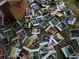 Unas fotografías con cámara Polaroid son secadas al sol, delante de una casa que fue inundada por las lluvias del huracán Harvey en Hunterwoods, Texas (EE UU).