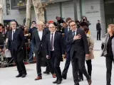 (De i. a d.) Los exconsejeros de la Generalitat de Cataluña Joaquim Forn (Interior), Raul Romeva (Exteriores), Jordi Turull (Presidencia), Carles Mundí (Justicia), Josep Rull (Territorio), entre otros, a su llegada a la Audiencia Nacional.