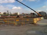 Obras de construcción de la nueva plaza de Glòries, en Barcelona