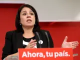 La vicesecretaria general del PSOE, Adriana Lastra, durante una rueda de prensa en la sede de la calle Ferraz de Madrid.