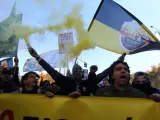 Gritos durante la marcha de los taxistas en Madrid