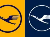 El nuevo logo de Lufthansa (derecha), junto al usado por la aerolínea alemana hasta ahora.