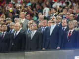 Jose Ignacio Wert, Artur Mas, el rey Felipe y &Aacute;ngel Mar&iacute;a Villar, en el momento de la sonora pitada al himno espa&ntilde;ol durante la final de la Copa del Rey entre el Athletic Club y el FC Barcelona.