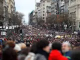 La manifestación convocada por la Coordinadora Estatal por la Defensa del Sistema Público de Pensiones ha discurrido en la calle Alcalá, en Madrid.