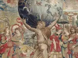 Hércules sostiene la esfera celeste. Manufactura bruselense, atribuido a Bernard van Orley, siglo XVI. Palacio Real de la Granja de San Ildefonso. Patrimonio Nacional
