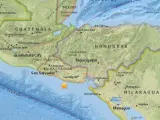 Localización del epicentro del terremoto registrado frente a la costa salvadoreña del Pacífico.