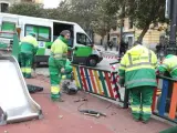 Desperfectos en el barrio de Lavapiés (Madrid) tras los disturbios