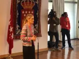 Cifuentes durante su rueda de prensa sobre el máster de la URJC.