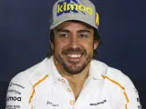 Fernando Alonso, en la sala de prensa del circuito de Montmeló.