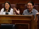 Irene Montero y Pablo Iglesias, en un pleno del Congreso.