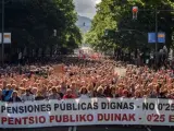 Miles de personas en la manifestación de Bilbao para exigir el mantenimiento del sistema público de pensiones.