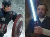 El Capitán América con su escudo y Luke Skywalker con su sable láser.
