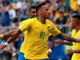 Neymar celebra su gol con Brasil en el partido de octavos del Mundial ante México.