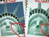 Comparación entre la imagen del sello y la verdadera estatua.