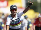 Así celebró Peter Sagan su victoria en la segunda etapa del Tour de Francia 2018.