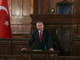 El presidente turco, Recep Tayyip Erdogan, en el antiguo Parlamento en Ankara (Turquía)