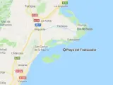 Localización de la playa del Trabucador, en Sant Carles de la Ràpita (Tarragona), en el Delta del Ebro.