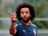 Marcelo, en un entrenamiento con la selección brasileña.