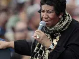 La Reina del Soul, Aretha Franklin, canta en un evento del Día del Trabajo.