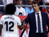 Marcelo saluda a Lopetegui tras ser sustituido.