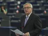 El presidente de la Comisión Europea, Jean-Claude Juncker, da un discurso en el Parlamento Europeo, en Estrasburgo (Francia).