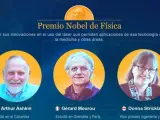 Los retratos de los tres ganadores del Nobel de Física.