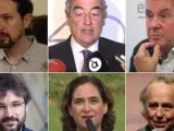 Pablo Iglesias, Juan Rosell, Arnaldo Otegi, Jordi Évole, Ada Colau y Joan Manuel Serrat.
